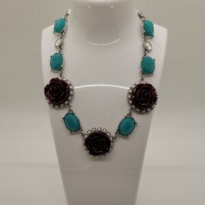 Lia Sophia Turquoise and Maroon Floral Necklace